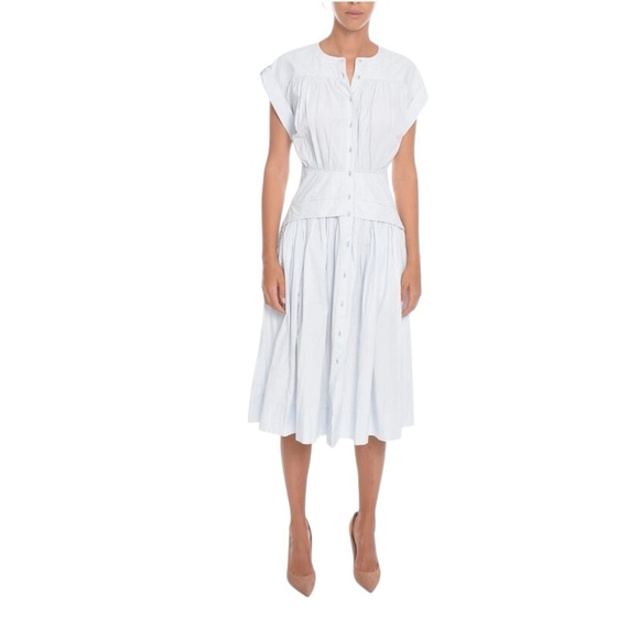 Ulla Johnson Cotton Midi Dress Short Turn Up Sleeves in Light Blue - Picture 1 of 13
